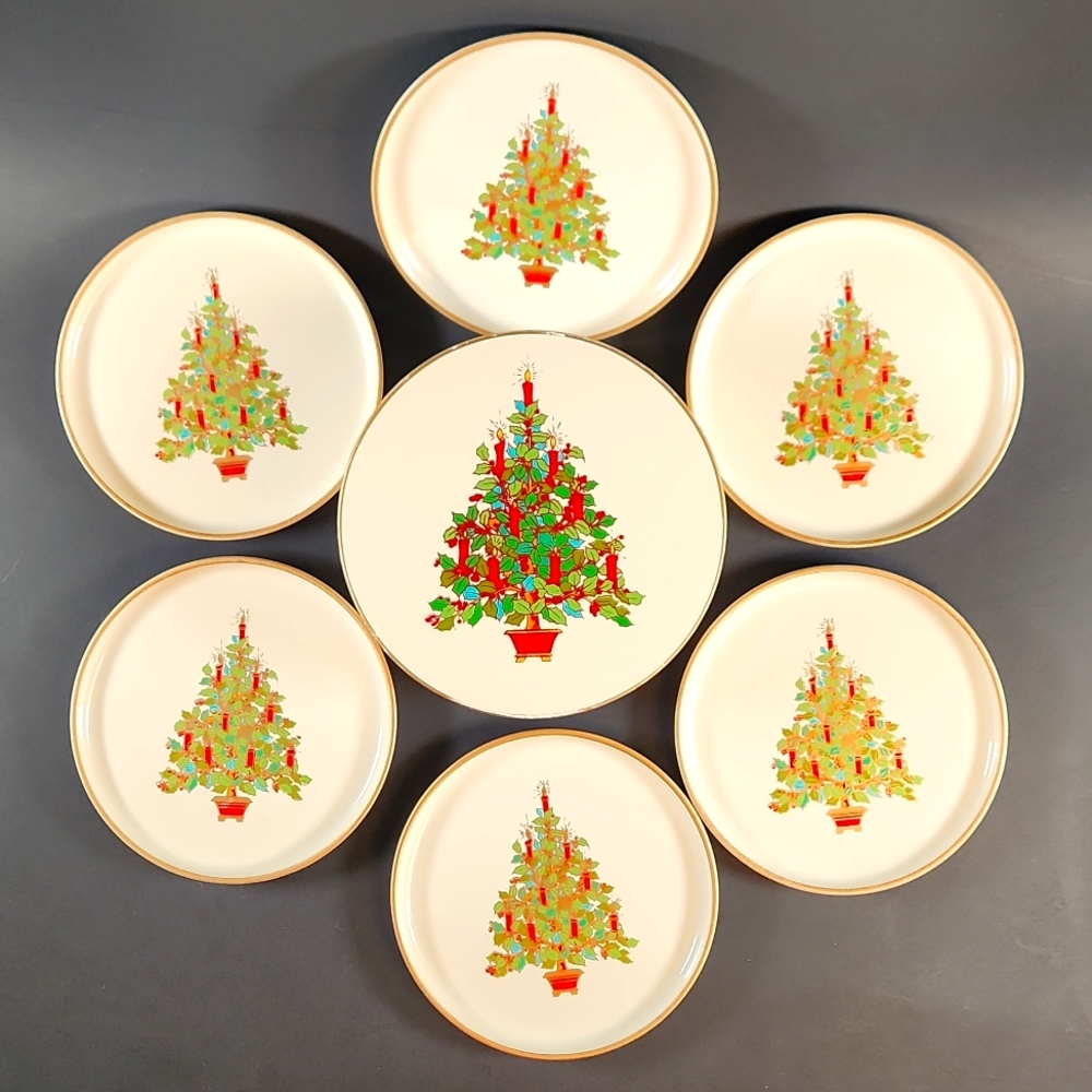 Otagiri Laquerware Holiday Coaster set presentation box Vintage 70s